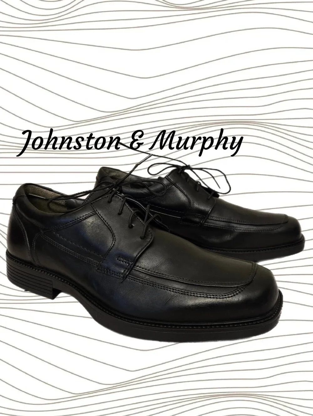 Johnston & Murphy Men's 8.5M Norvell Apron Toe Oxford Dress Shoes Black Leather